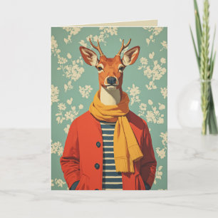 Tarjeta Ciervo Festivo con Estilo Invernal