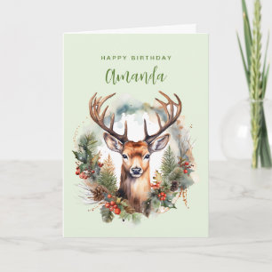 Tarjeta Ciervo marrón con cuernos Navidad rústica cumpleañ