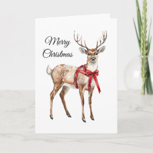 Tarjeta Ciervos Lazos Rojos Navidad