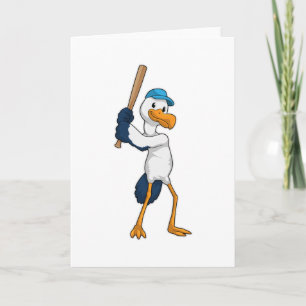 Tarjeta Cigüeña en béisbol con bate de béisbol