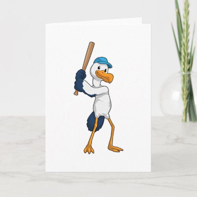 Tarjeta Cigüeña en béisbol con bate de béisbol (Anverso)