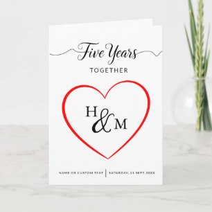 Tarjeta Cinco años juntos quinto aniversario Boda