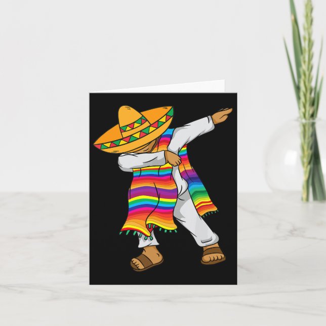 Tarjeta Cinco De Mayo Dabbing Niños Poncho mexicanos peque (Anverso)