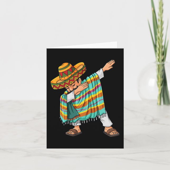 Tarjeta Cinco de Mayo dabbing Poncho Sombrero Fun mexicano (Anverso)