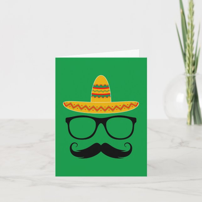 Tarjeta Cinco De Mayo Fiesta Funny Sombrero Mustache (Anverso)