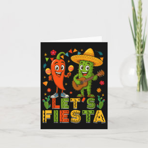 Tarjeta Cinco De Mayo Guitarra Mexicana Cactus Chili Lets 