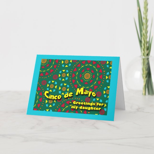Tarjeta Cinco de Mayo por hija, colorido mosaico (Anverso)