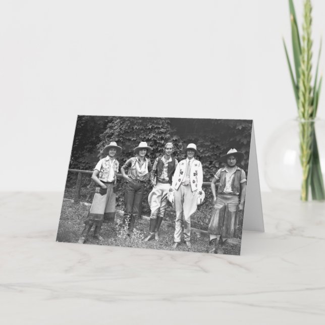 Tarjeta Cinco mujeres en el rancho de los tipos (Anverso)