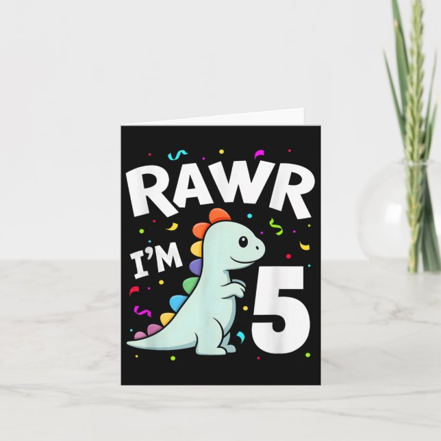 Tarjeta Cinco Rawr Im Dinosaurio T-rex De 5 Años 5º Nacimi (Anverso)