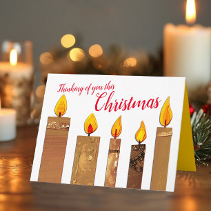 Tarjeta Cinco velas de Navidad encendidas arte de papel fe