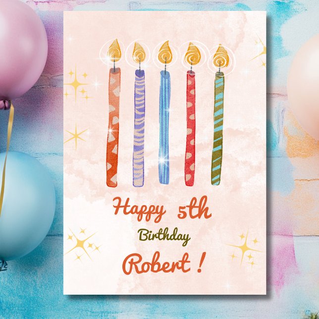 Tarjeta Cinco velas niños feliz cumpleaños (Subido por el creador)
