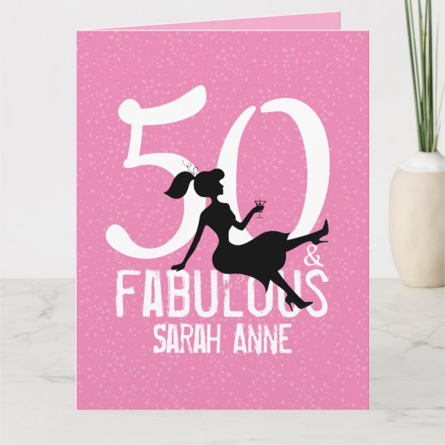 Tarjeta Cincuenta y fabuloso cumpleaños moderno rosado gla (Anverso)
