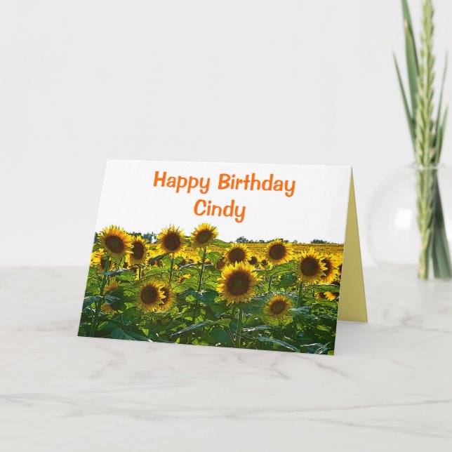 Tarjeta Cindy Happy Birthday Sunflower Field (Anverso)