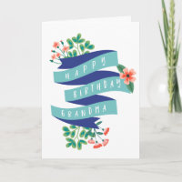 Cinta azul y flores Feliz cumpleaños, abuela