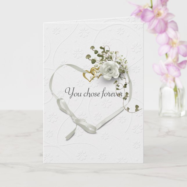 Tarjeta Cinta boda y anillos de corazón dorado (Orquídea)