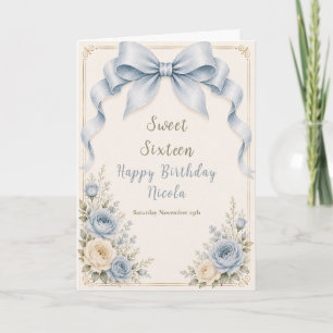 Tarjeta Cinta Coqueta Azul Floral Polvorienta Cumpleaños D
