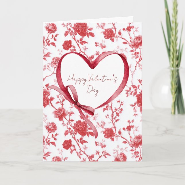 Tarjeta Cinta de amor de corazón floral rojo (Anverso)