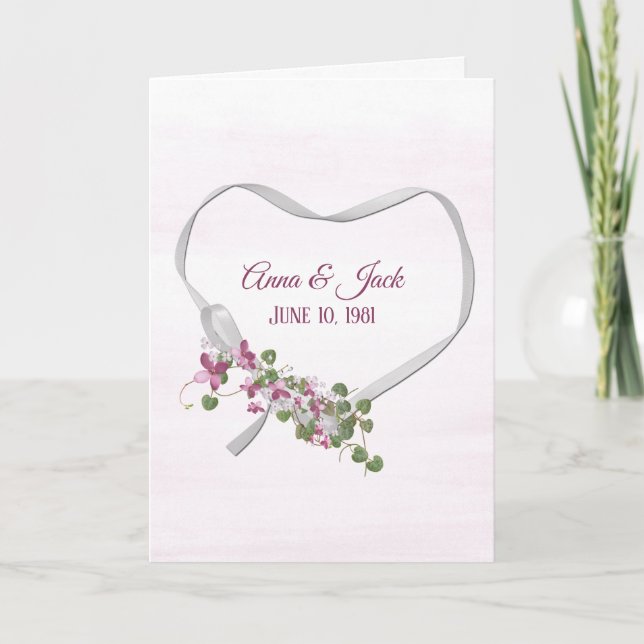 Tarjeta Cinta de aniversario corazón con nombres (Anverso)