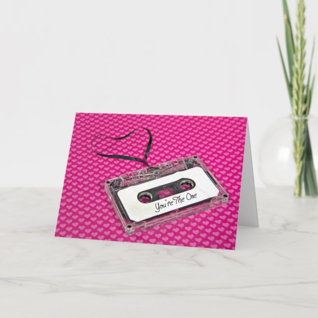 Tarjeta Cinta de casete de aniversario con corazón (Anverso)