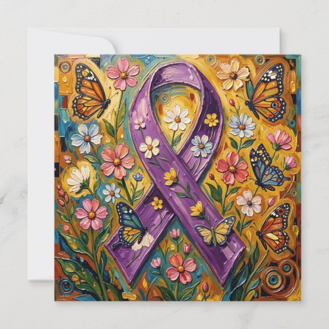 Tarjeta Cinta de Concientización Morada, Blanco (Anverso)