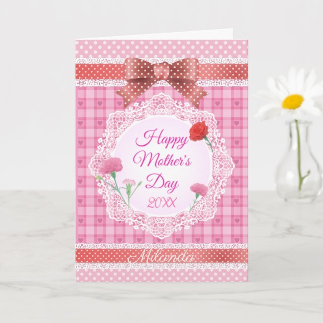 Tarjeta Cinta de encaje feliz día de la madre (Planta pequeña)