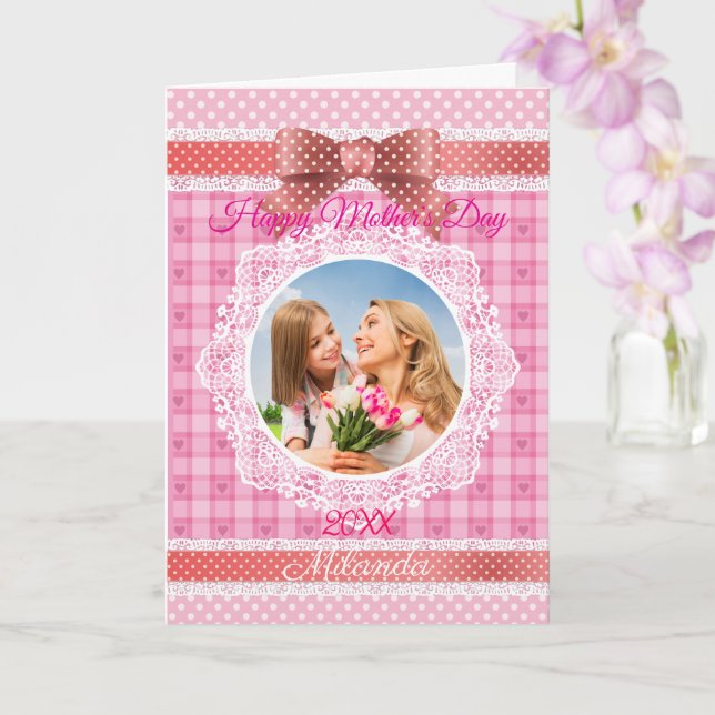 Tarjeta Cinta de encaje feliz día de la madre (Orquídea)