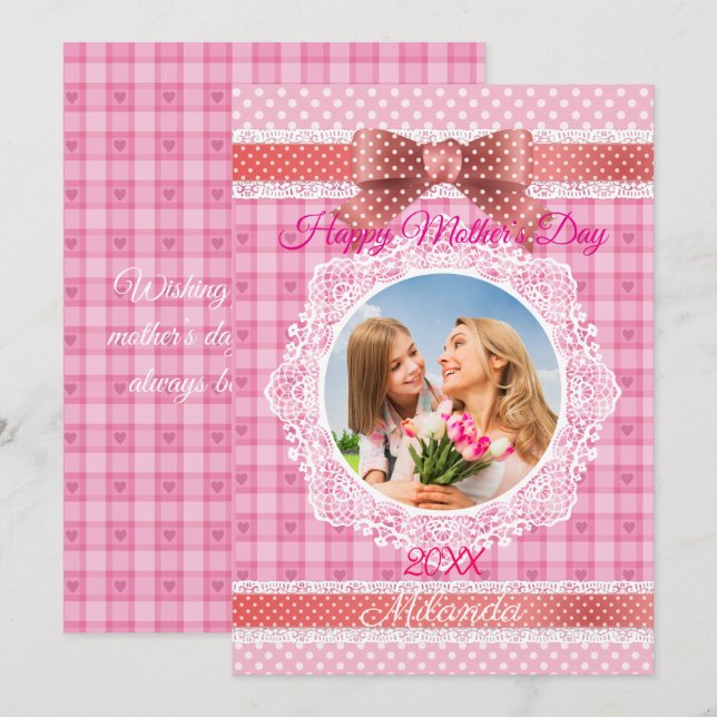 Tarjeta Cinta de encaje Feliz Día de la Madre (Anverso / Reverso)