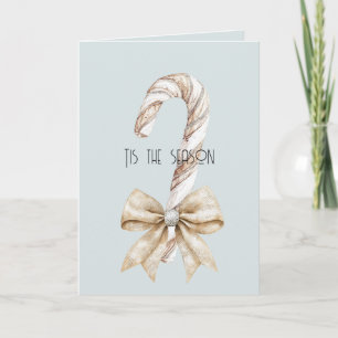 Tarjeta Cinta de Navidad rústica azul con bastón de carame