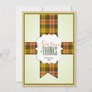 Tarjeta Cinta de Tartán de Otoño de Acción de Gracias