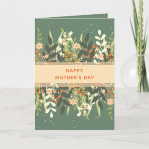 Tarjeta Cinta Floral Minimalista de Melocotón Verde Día de