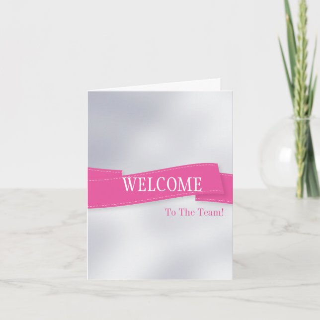 Tarjeta Cinta rosa con bienvenida de borde blanco (Anverso)