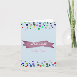 Tarjeta Cinta rosa con bienvenida de Polkadots en la front
