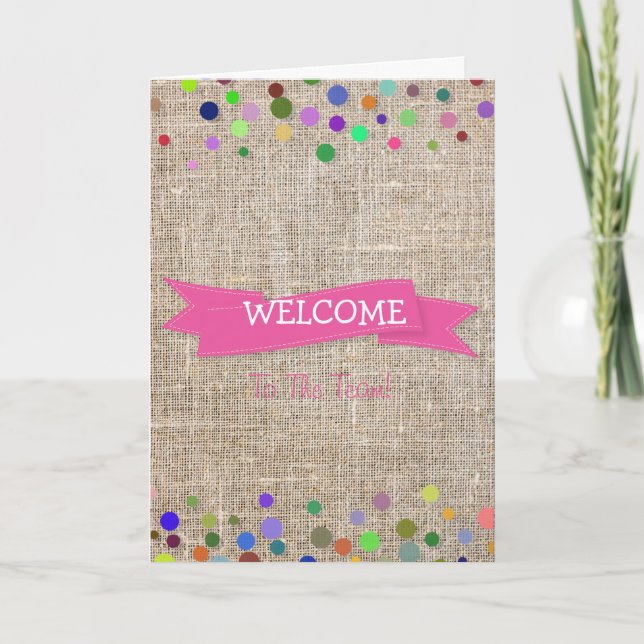 Tarjeta Cinta rosa con bienvenida de Polkadots en la front (Anverso)