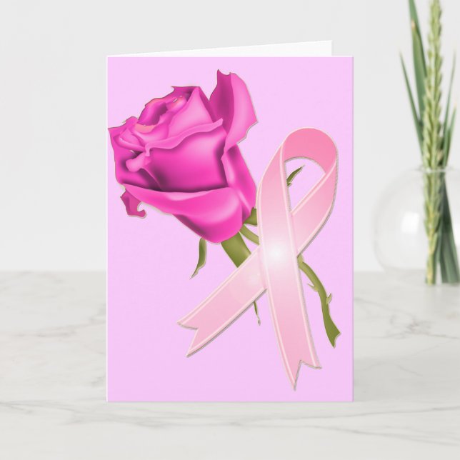 Tarjeta Cinta rosa con Rosa *Conciencia sobre el cáncer de (Anverso)