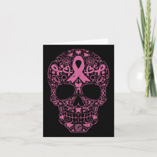 Tarjeta Cinta rosa de cráneo de azúcar Calavera Cáncer de 