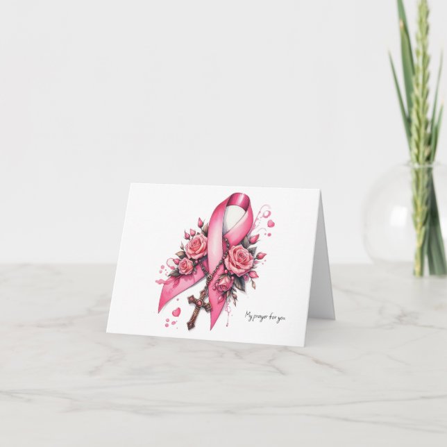 Tarjeta Cinta Rosa Personalizada Con Oración Rosaria (Anverso)