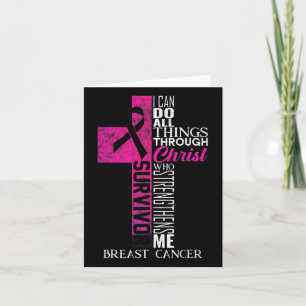 Tarjeta Cinta rosa Sobreviviente de cáncer de mama Cruz cr