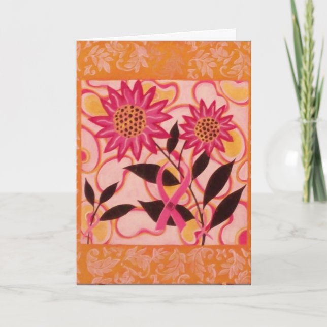 Tarjeta Cinta rosa y flores: Pensando en ti (Anverso)