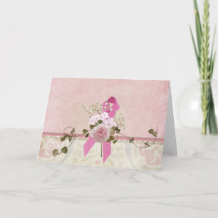 Tarjeta Cinta rosa y Rosa para el cáncer de mama