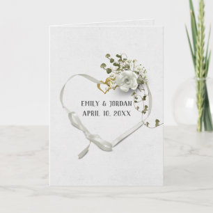 Tarjeta Cintas de boda y anillos de corazón de oro