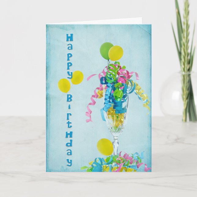 Tarjeta Cintas de cumpleaños en flauta de champán (Anverso)
