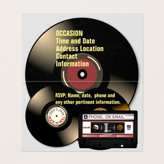 Tarjeta Cintas y discos de mezcla retro de los 80 (Interior desplegado)