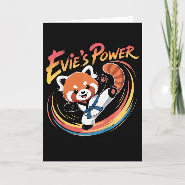 Tarjeta Cinturón Azul de Karate Taekwondo Panda Rojo Poder (Anverso)