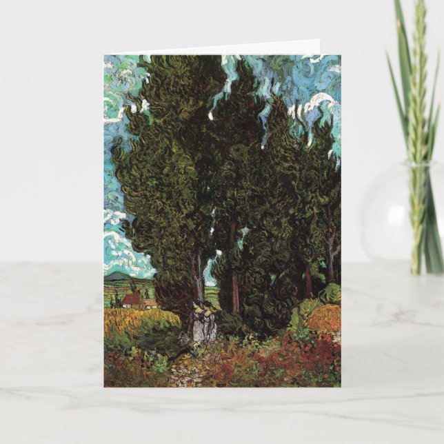 Tarjeta Cipreses con figuras femeninas de Vincent van Gogh (Anverso)