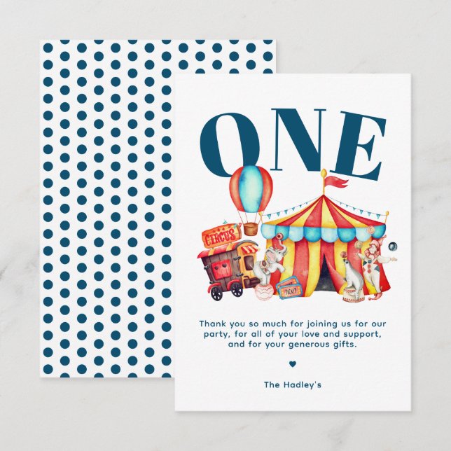 Tarjeta Circo de Carnaval Big Top Blue Gracias (Anverso / Reverso)