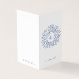 Tarjeta Círculo de hojas direcciones bodas azul blanco