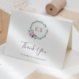Tarjeta Círculo Floral de Monograma de Boda Agradecimiento