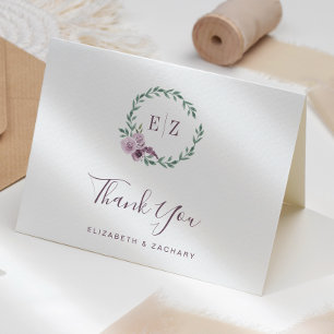 Tarjeta Círculo Floral de Monograma de Boda Agradecimiento