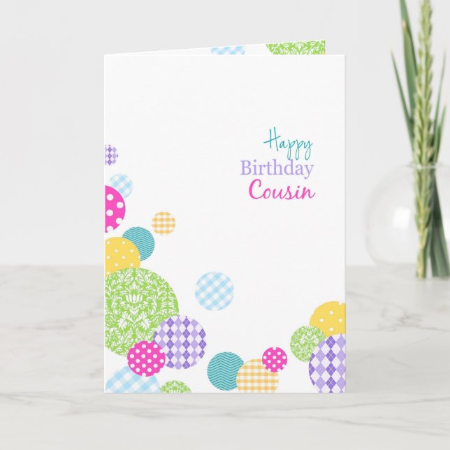 Tarjeta Círculos coloridos Feliz cumpleaños, prima femenin (Anverso)