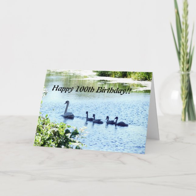 Tarjeta Cisne con crías en el río (Anverso)